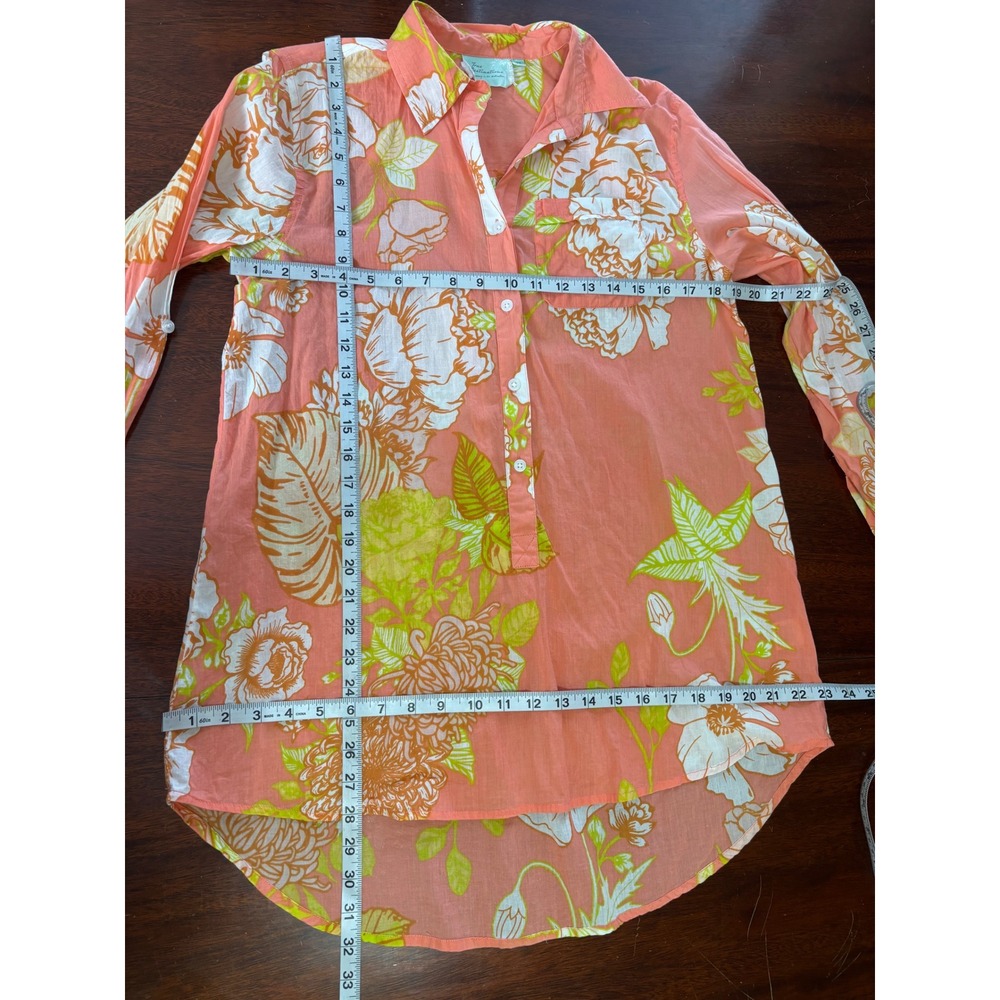 True Destinations Womens Sheer Cotton Tunic Top XS Bright Floral Beach Cover‎ Up - Picture 4 of 8